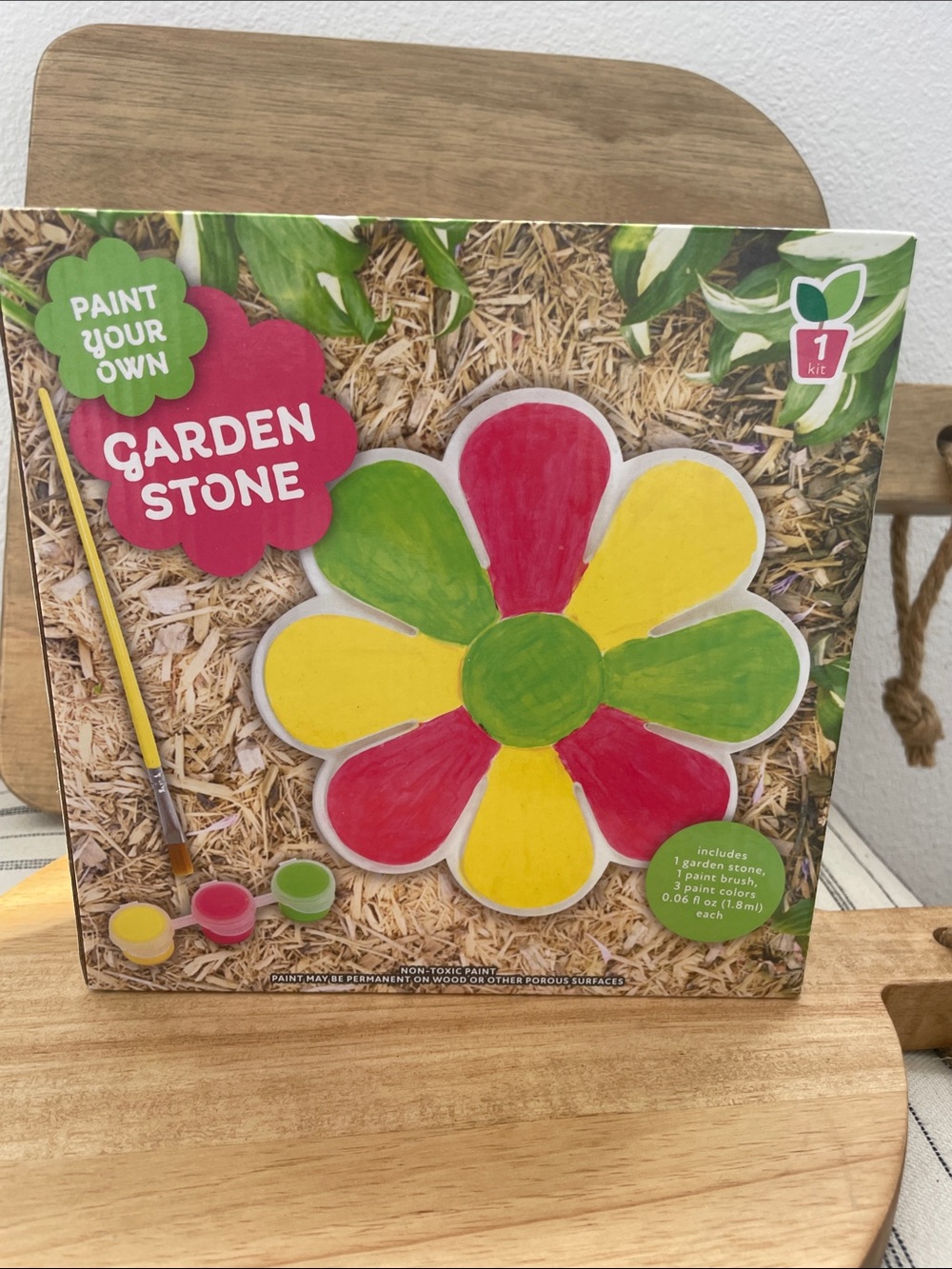 SALE! NWT Paint-Your-Own Flower Garden Stone Kit - Bright Red, Yellow & Green
